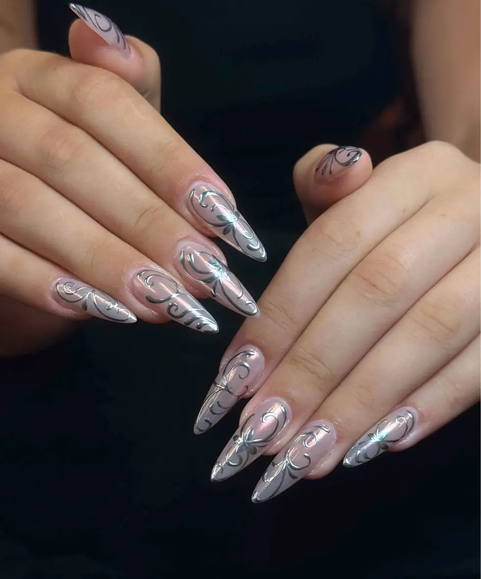 ネイル アートネイル 韓国ネイル ロングネイル 持ち込み ニュアンスネイル Iconic Nailのネイルデザイン