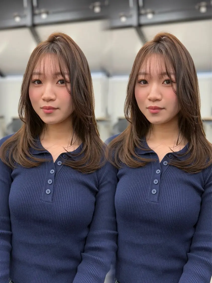 セミロング カラー ベージュカラー ブリーチ ダブルカラー ブリーチなしカラー オリーブベージュ ヘアカラー レイヤーカット/ 縮毛矯正/TERUのヘアスタイル