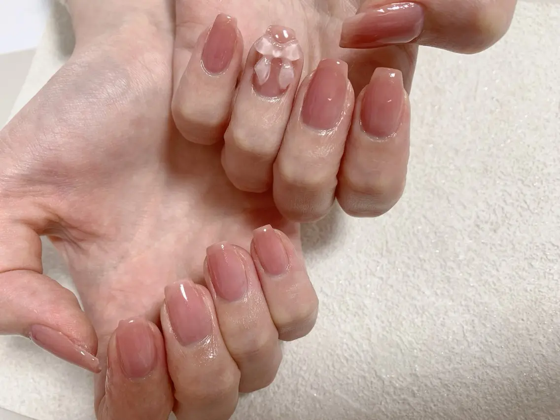 ネイル ジェルネイル メンズネイル ワンカラーネイル パラジェル リボン kiki nail たまプラーザのネイルデザイン