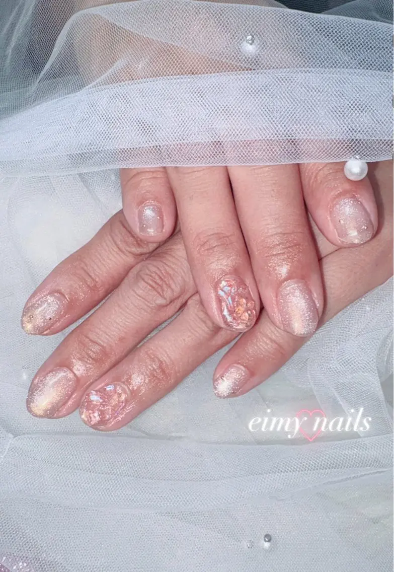 ネイル オーロラネイル クリアネイル マグネットネイル ピンク 夏ネイル ハンドネイル eimy nails♡のネイルデザイン