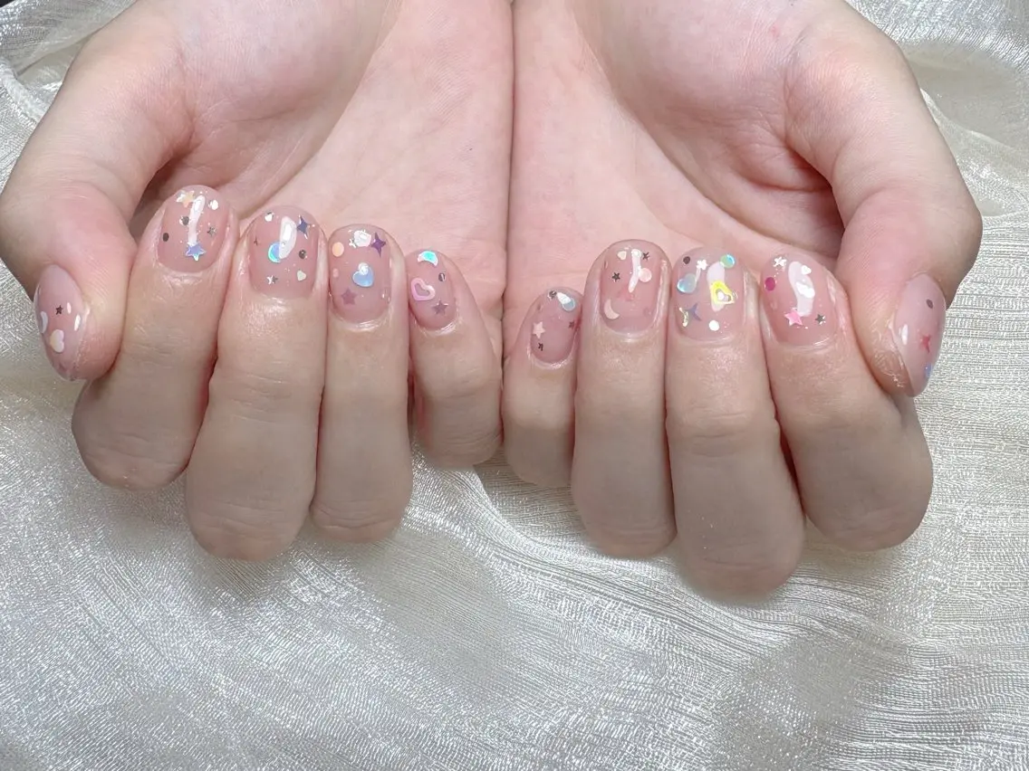 ネイル オーロラネイル チークネイル フレンチネイル ジェルネイル ガラスフレンチ ハンドネイル Nail Jolieのネイルデザイン