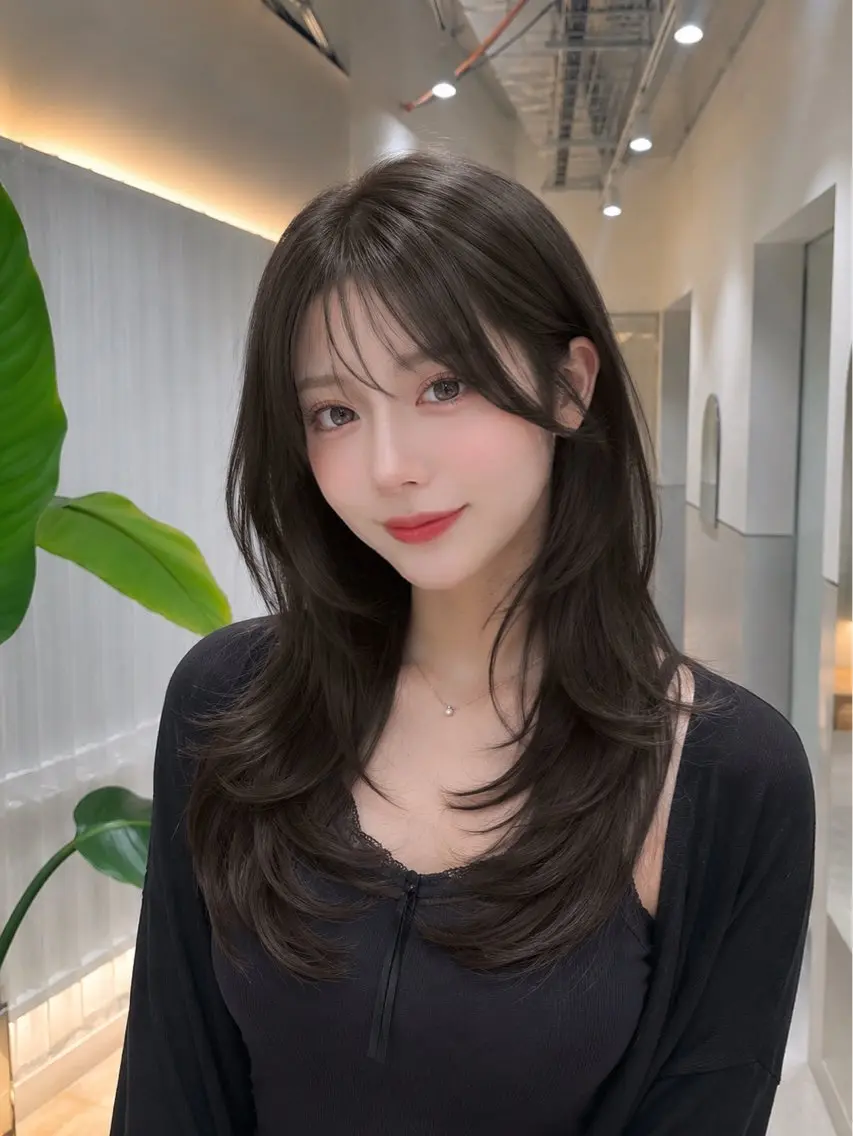 セミロング カラー ヘアカラー トリートメント ラベンダー💜グレー 🩶暗髪🖤のヘアスタイル