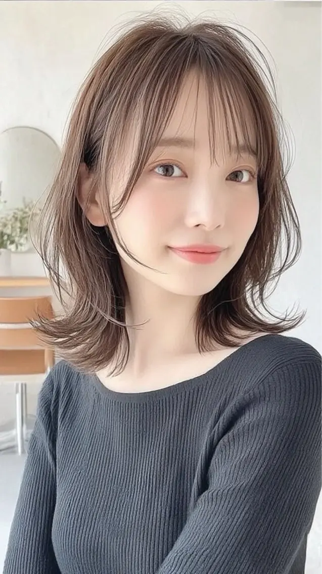 ミディアム カラー ヘアカラー 🍒モテ暖色カラー × うる艶✧ ゆなのヘアスタイル