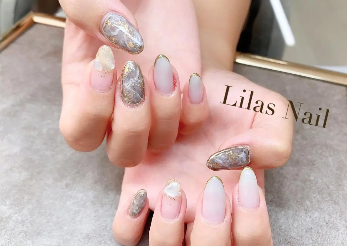 ネイル ジェルネイル ハードジェル ロングネイル 大理石ネイル(マーブル) ニュアンスネイル Lilas Nailのネイルデザイン