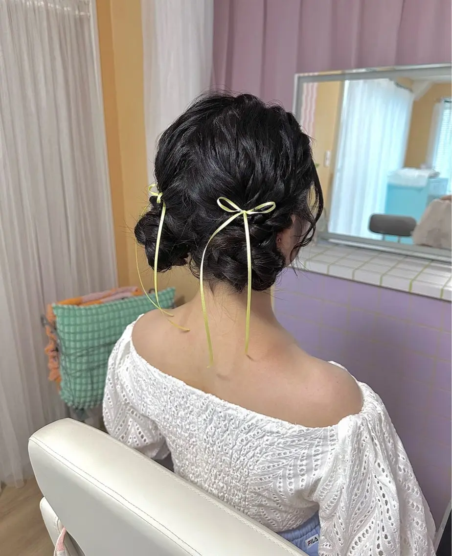 セミロング ヘアアレンジ お団子ヘア ヘアセット 杏寿 ヘアセットサロンのヘアスタイル