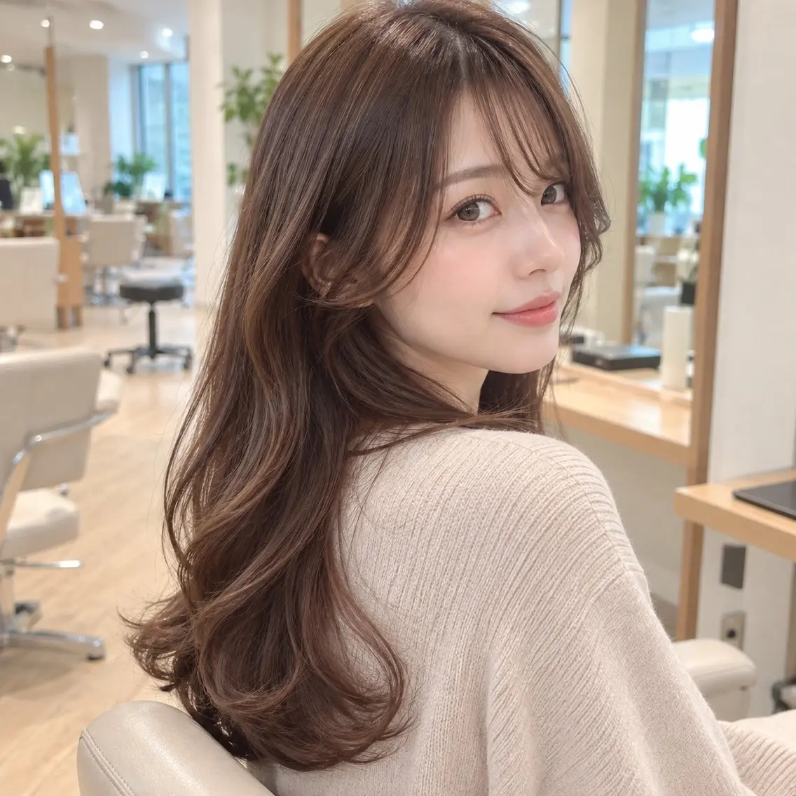 ロング カラー パーマ 顔周りレイヤー/透明 感カラー/難波雄雅のヘアスタイル