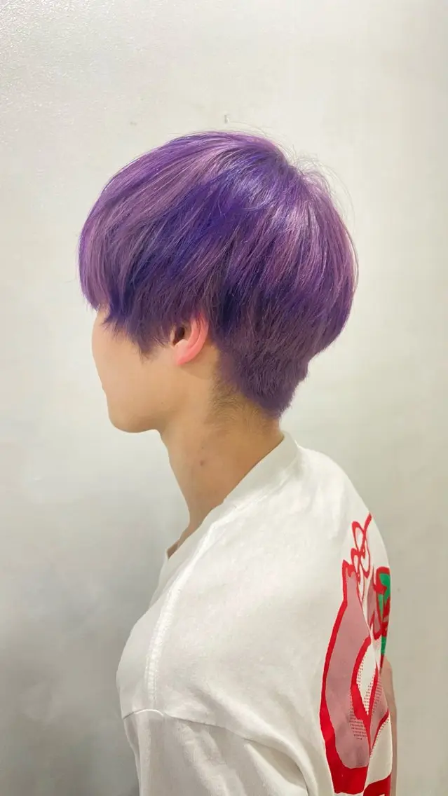 ショート ラベンダーベージュ パープルカラー ボブ ハイライト 韓国風ヘア 札幌ブリーチカラー/ ダブルカラー/ドイのヘアスタイル