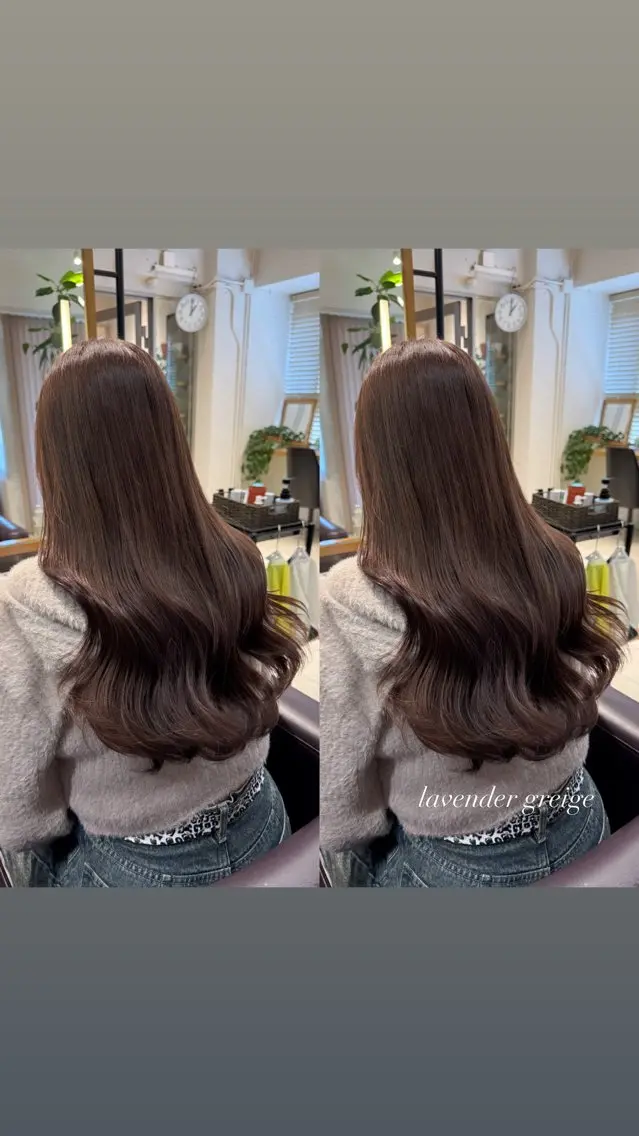 ロング カラー 透明感カラー ダブルカラー グレージュ ラベンダーカラー ラベンダーグレージュ ヘアカラー トリートメント 暖色カラー/ ストレート/くるみのヘアスタイル