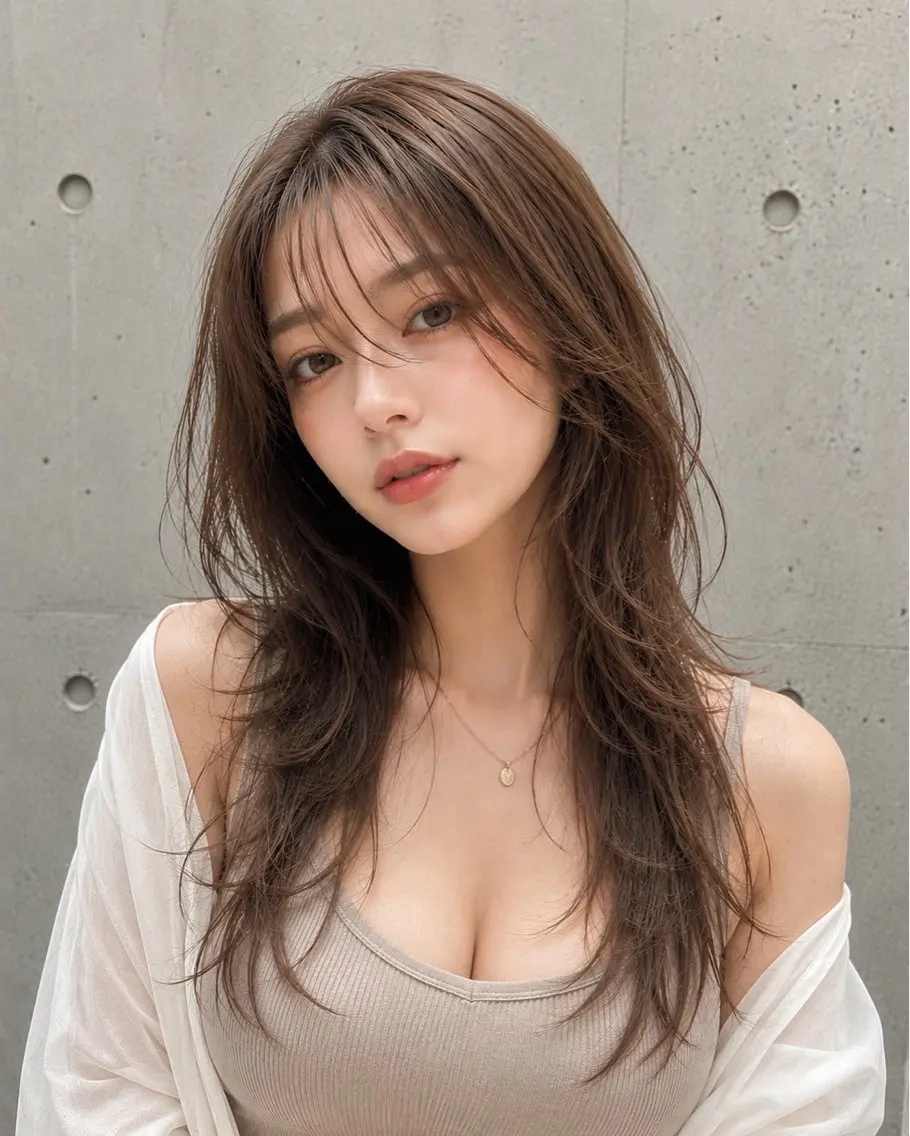 ロング カラー ハッシュカット レイヤーカット カット ヘアカラー トリートメント {レイヤー／透明感 カラー}Wataruのヘアスタイル