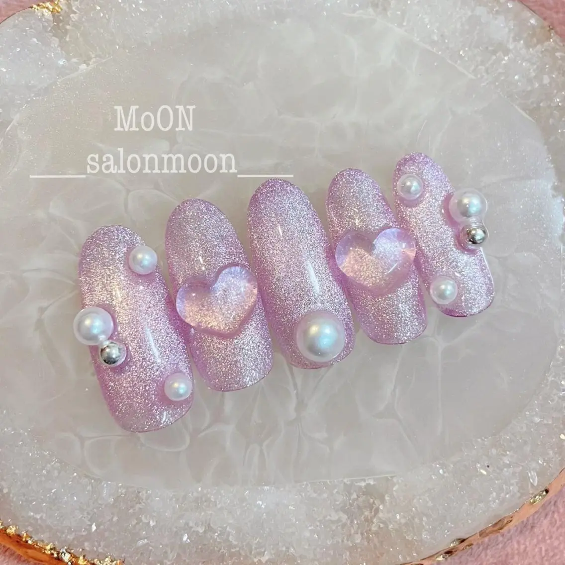ネイル ハート 氷ネイル・うるうるネイル キラキラネイル ピンク ハンドネイル ハンドケア MoON...❤︎ MeGuのネイルデザイン