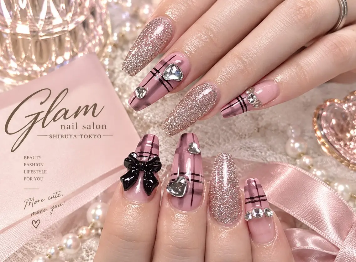 ネイル ハンドネイル エツメ💅 長さ出し🎀デザインのネイルデザイン
