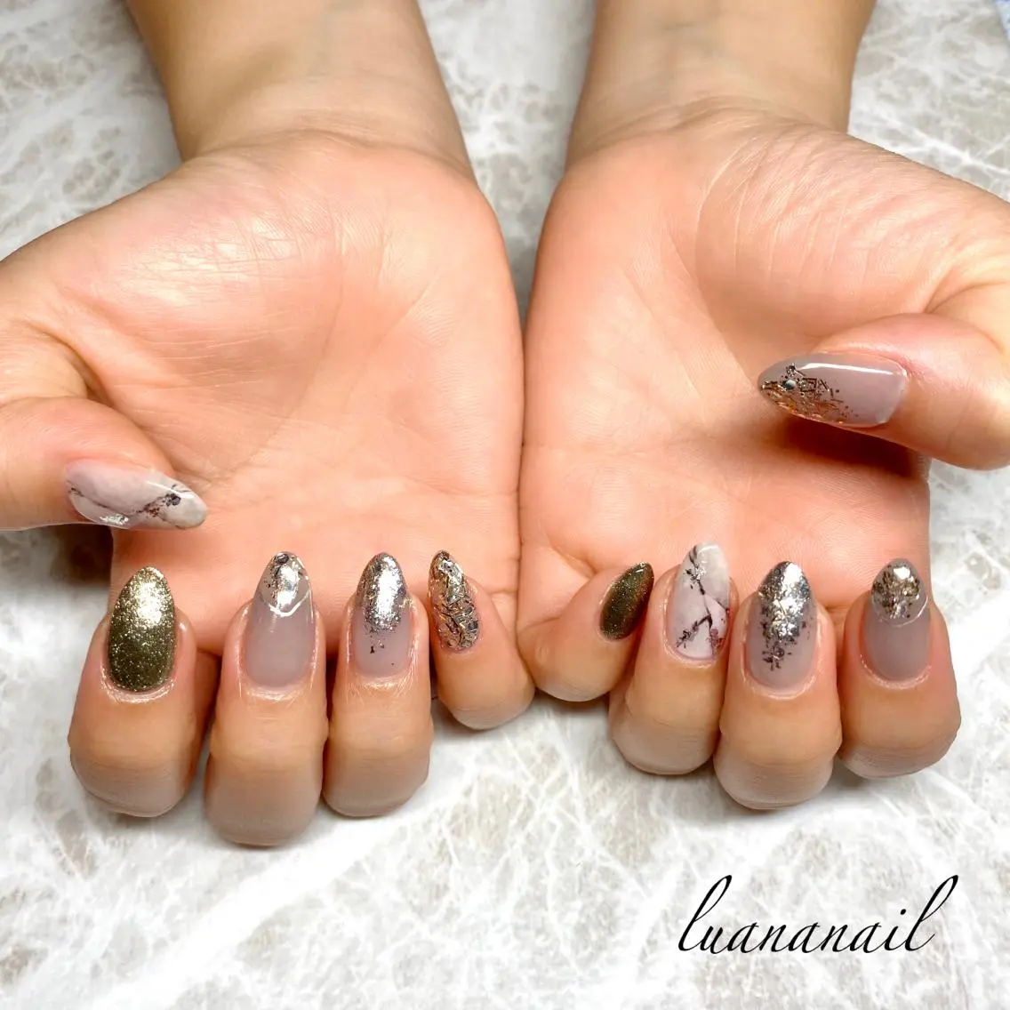 ネイル ラメ(グリッター) 大理石ネイル(マーブル) luana nailのネイルデザイン