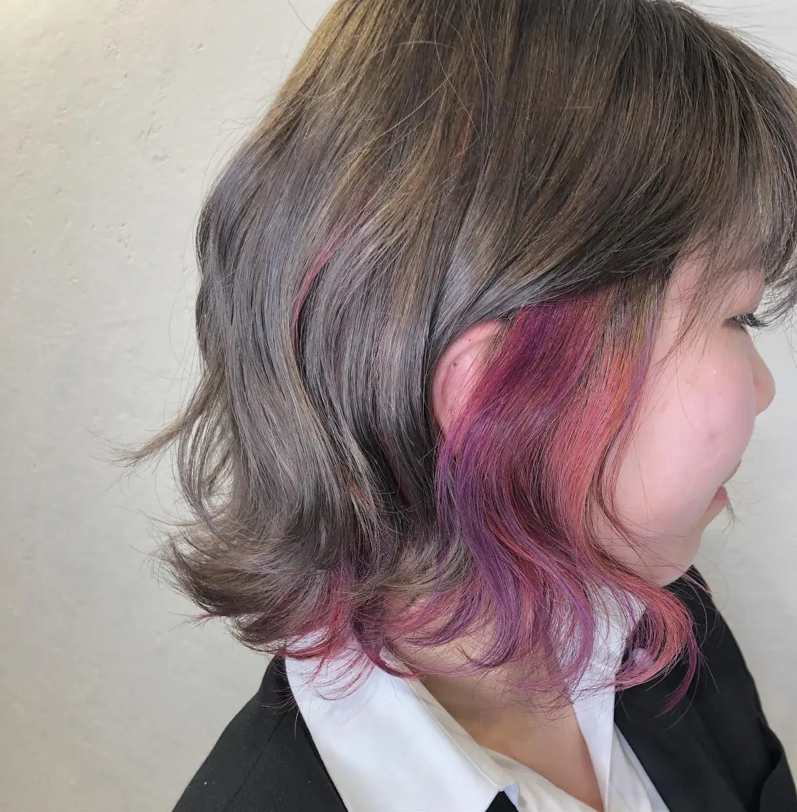 ミディアム カラー ブリーチ ピンクカラー ピンクパープル パープルカラー あさだ しゅうたろうのヘアスタイル