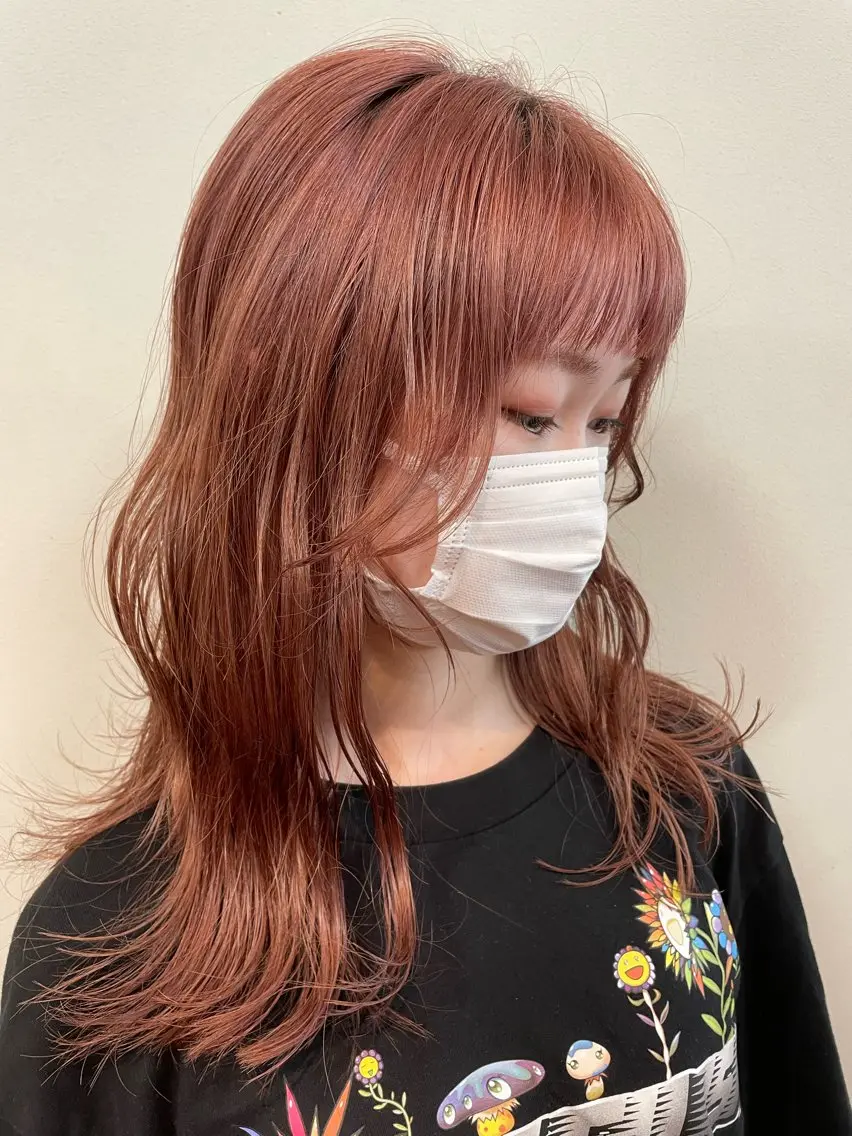 セミロング カラー オレンジ トリートメント メンズパーマ✨️村越 雄斗のヘアスタイル