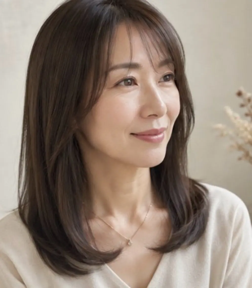 セミロング 表参道/40代以降の ストレート/宮崎のヘアスタイル