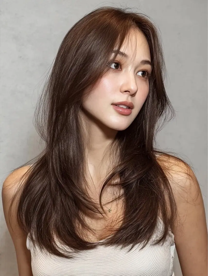 ロング ロングレイヤー くびれヘア ヨシンモリ 韓国風ヘア レイヤーカット 藤田大夢 /liberte高崎のヘアスタイル