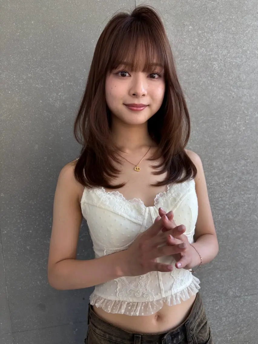 ミディアム カラー 髪質改善 レイヤーカット 縮毛矯正 【博多髪質改善】 吉村　清志のヘアスタイル