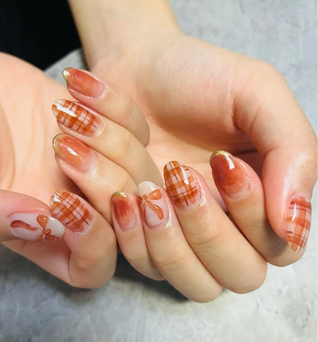 ネイル リボン 冬ネイル クリスマス ハンドネイル ハンドケア ベテランネイル cnc nailのネイルデザイン