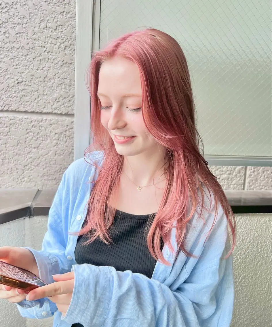 カラー ブリーチ ピンクカラー 🌈デザインヘア職人 Kaede🌈のヘアスタイル