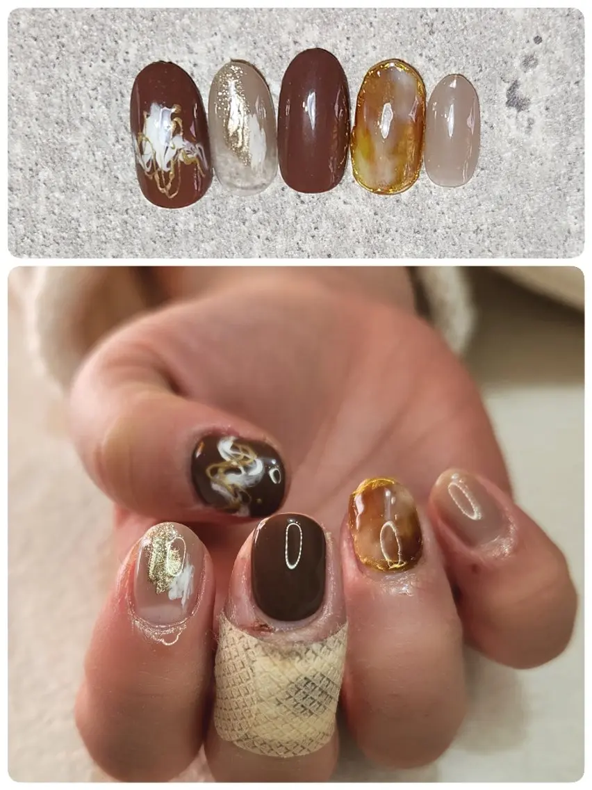 ネイル アートネイル ブラウン ニュアンスネイル ハンドネイル   BENNIEのネイルデザイン