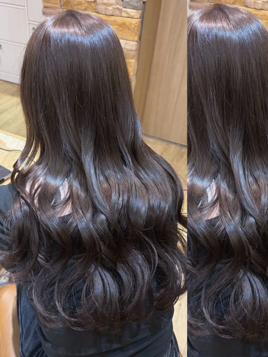ロング カラー アッシュ ブリーチ 透明感カラー ダブルカラー グレージュ ヘアカラー トリートメント 髪質改善Wカラー ウルトワのアユカのヘアスタイル