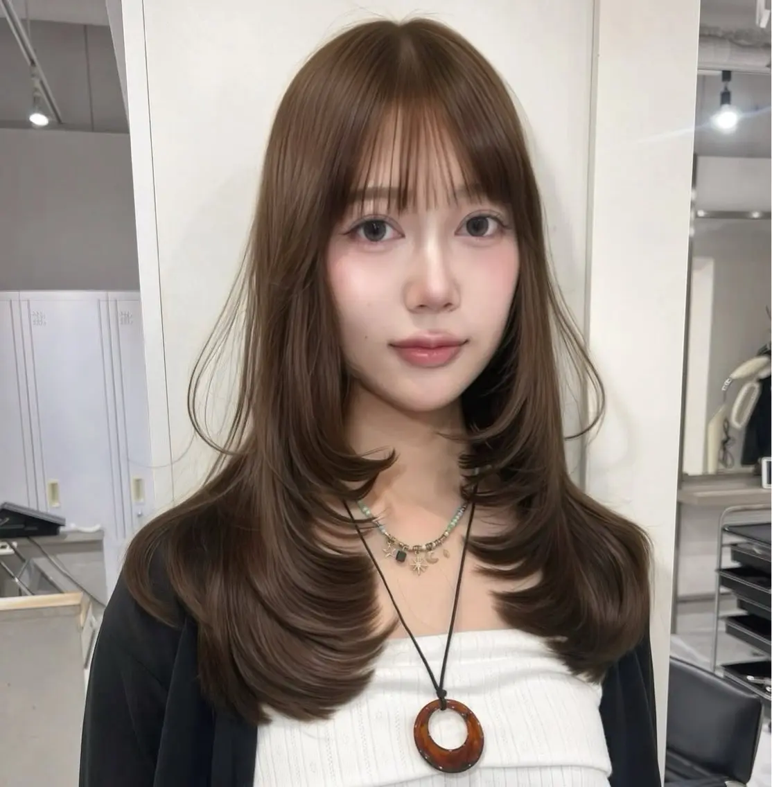 ロング レイヤーカット カット ヘアカラー yuuka 🖤韓国ヘア🖤のヘアスタイル