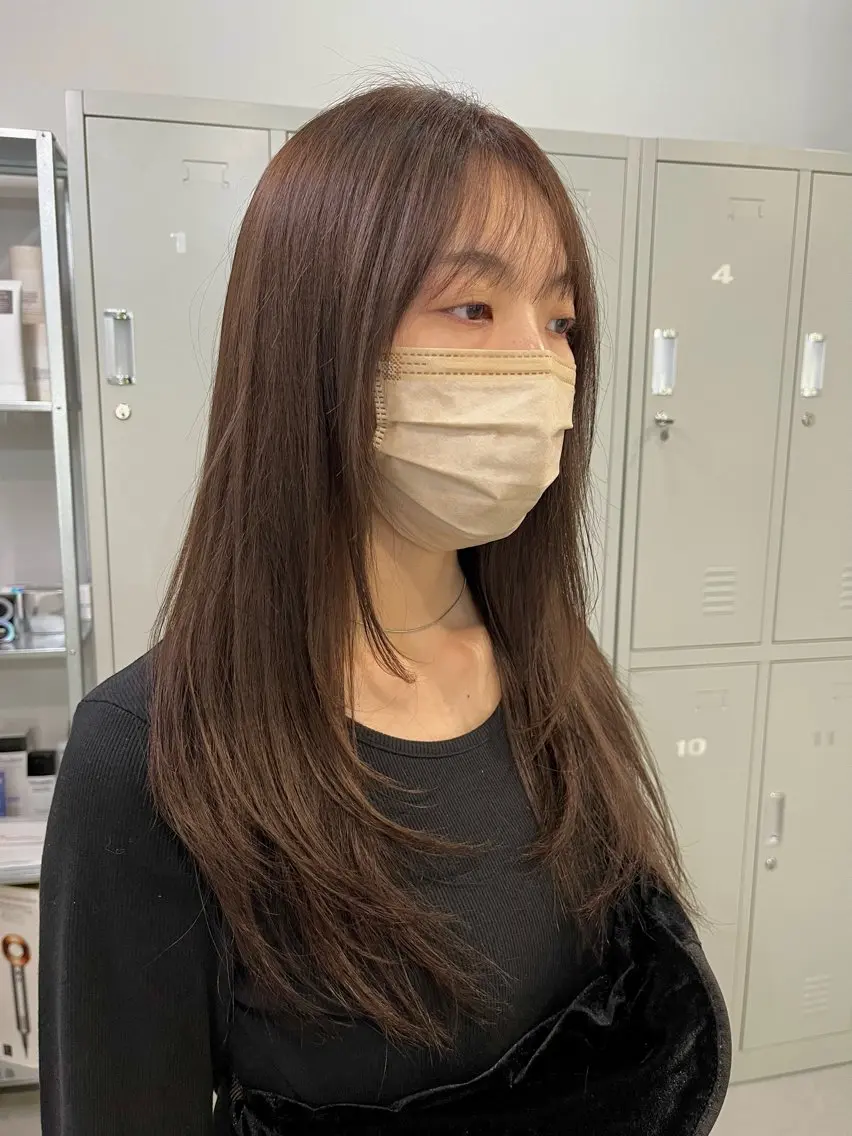 ロング カラー ブリーチ ブラウンカラー マロンブラウン ブリーチなしカラー ダブルカラーエクステのヘアスタイル