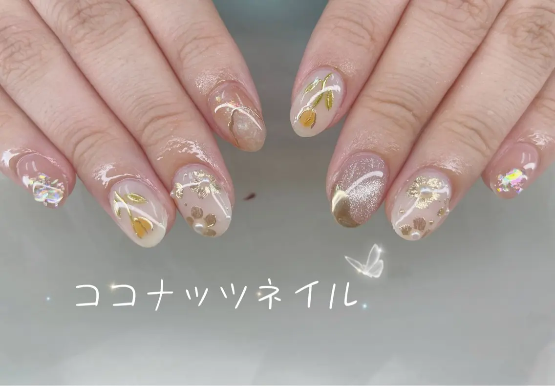 ネイル べっ甲ネイル フレンチネイル キラキラネイル マグネットネイル 大理石ネイル(マーブル) ハンドネイル 神田 ココナッツのネイルデザイン