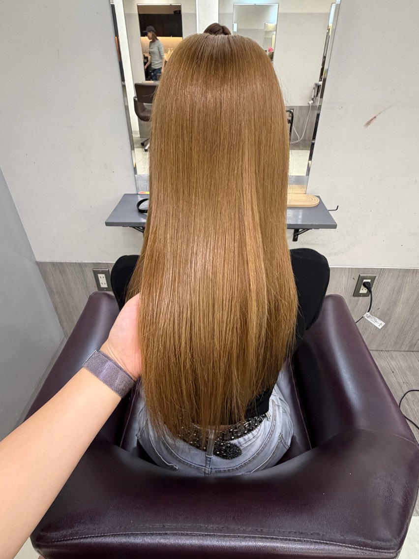 ロング 髪質改善 トリートメント ヘアカラー トリートメント ブリーチなしWカラー ヘアセット菜希のヘアスタイル