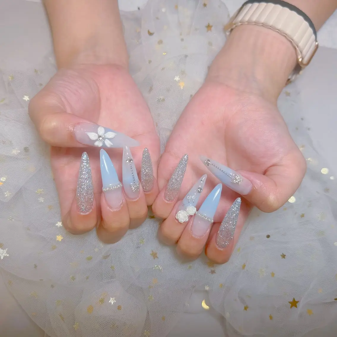 ネイル 長さ出し 水色 持ち込み ネイルチップ U.MI Nail Salonのネイルデザイン