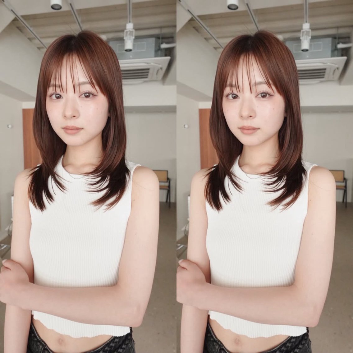 セミロング カラー 切りっぱなしボブ ベージュカラー ブリーチ ダブルカラー グレージュ カット ヘアカラー 小顔矯正/レイヤー 透明感カラー✨生真のヘアスタイル