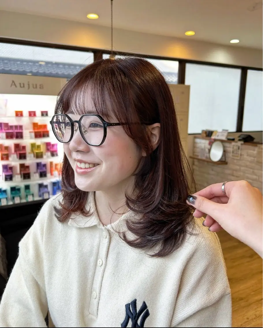 ミディアム カラー レイヤーカット カット ヘアカラー トリートメント 🫧顔周りカット 🫧樫村優香のヘアスタイル