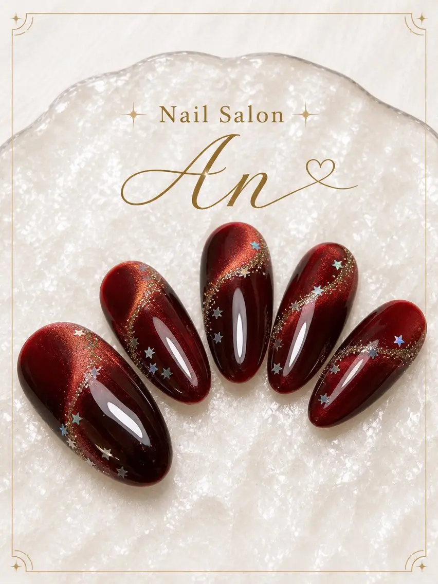 ネイル キラキラネイル マグネットネイル 赤色 ハンドネイル Nail Salon Anのネイルデザイン