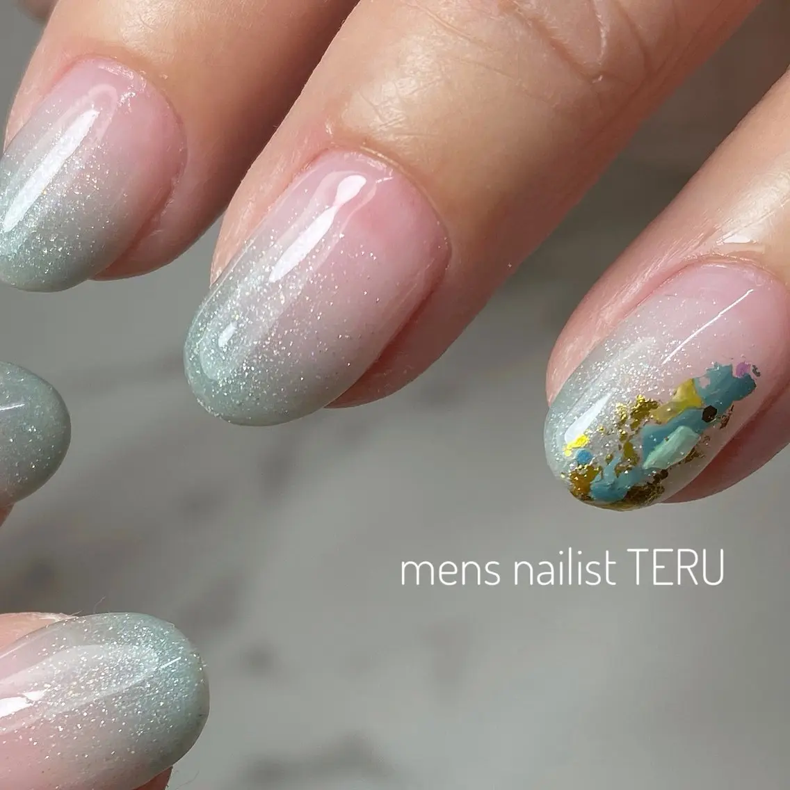 ネイル グリーン メンズネイル ニュアンスネイル ハンドネイル nailsalon ETERNALのネイルデザイン