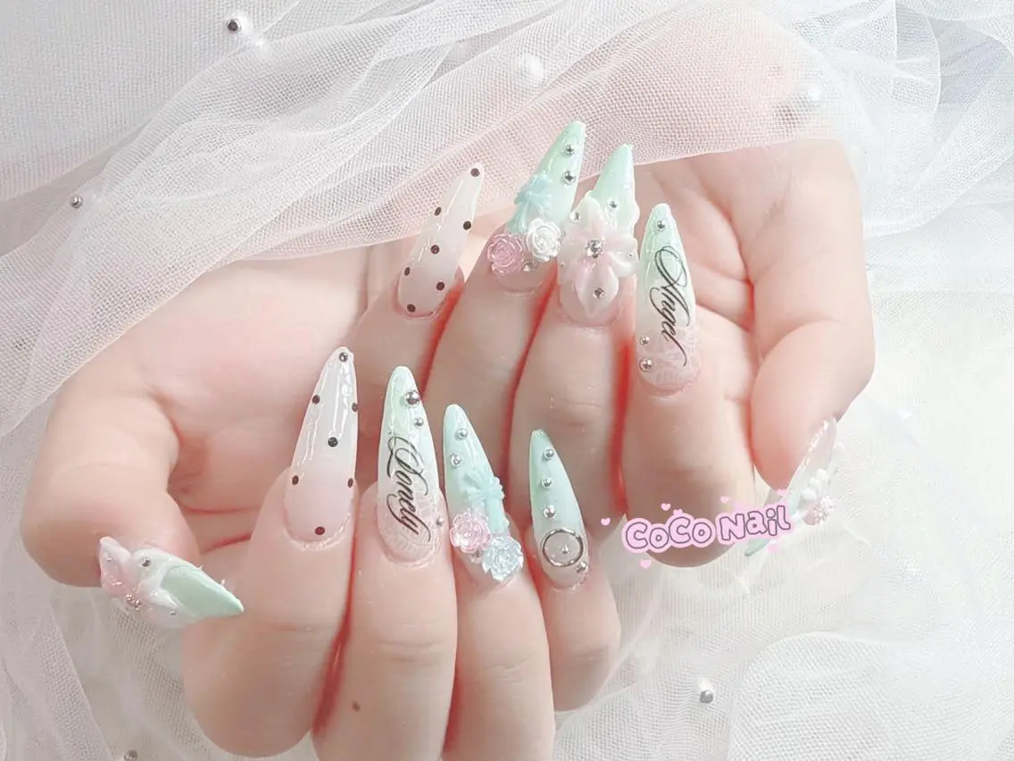 ネイル 成人式 大理石ネイル(マーブル) リボン 夏ネイル ネイルチップ ハンドネイル Mi Na Nail Salonのネイルデザイン