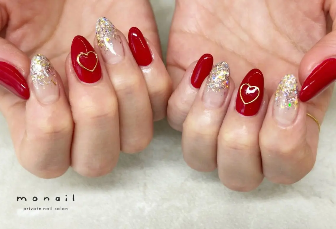ネイル 赤色 ハンドネイル nail salon monailのネイルデザイン