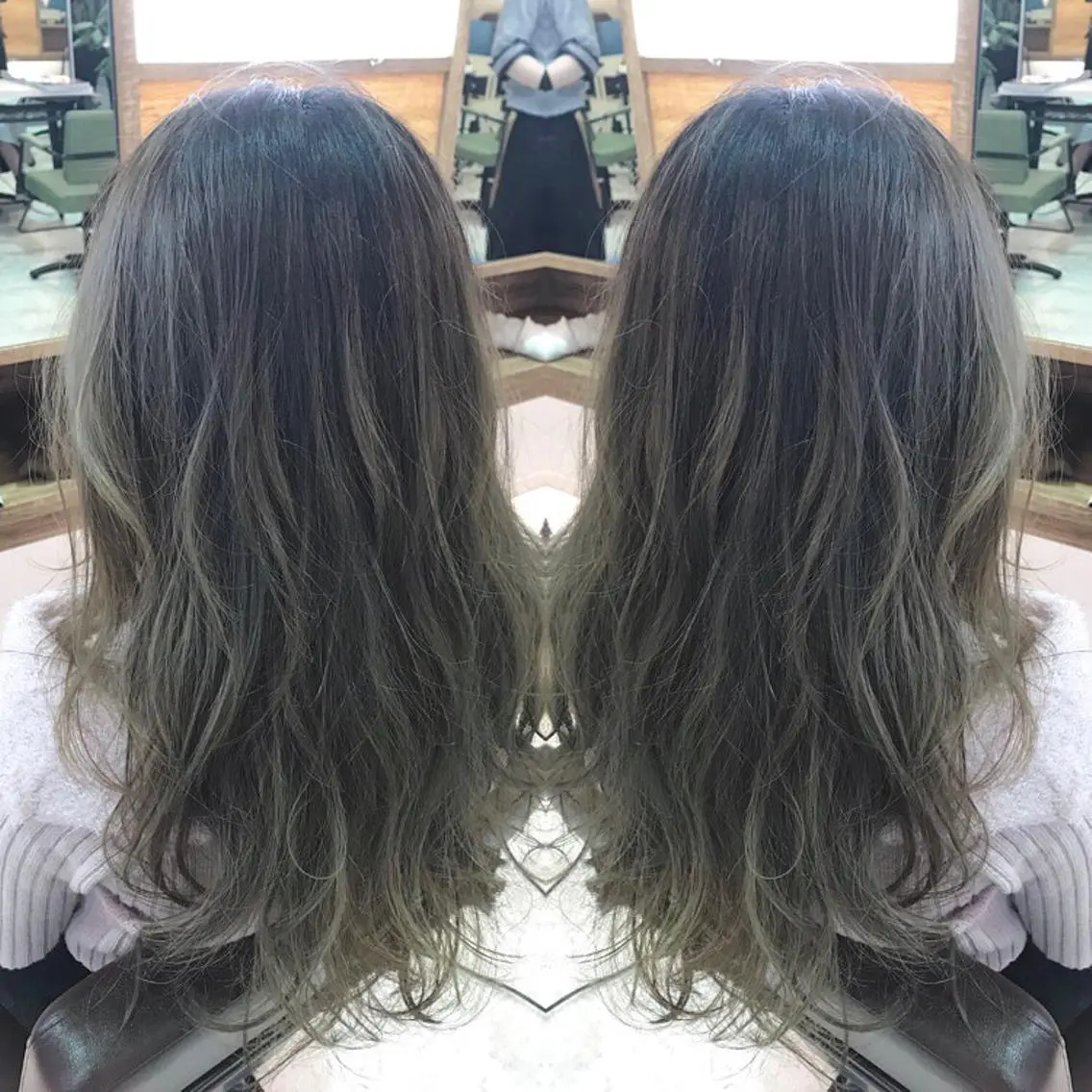 ロング カラー バレイヤージュ グレージュ レイヤーカット 青木 茂樹⭐️ 透明感カラーのヘアスタイル