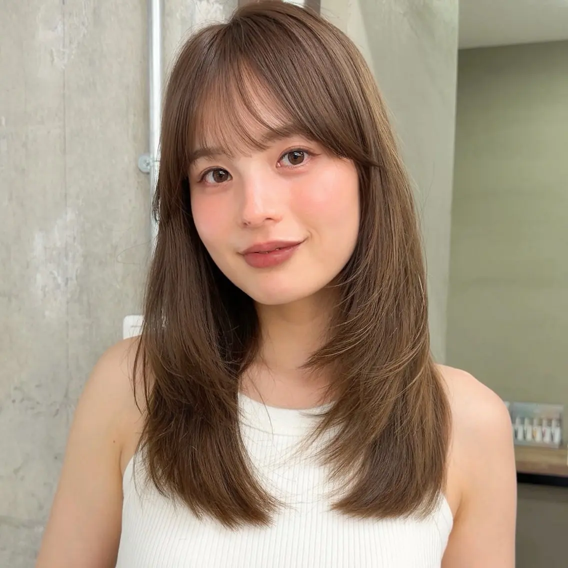 ミディアム ワイドバング カット ヘアカラー ベージュ/透明感/ レイヤー/あやか💕のヘアスタイル