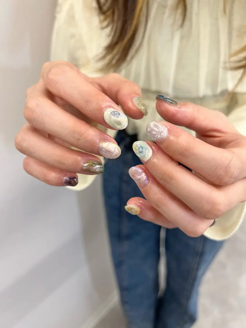 ネイル アートネイル オーロラネイル ジェルネイル ミラーネイル パラジェル Bana_ Nailのネイルデザイン