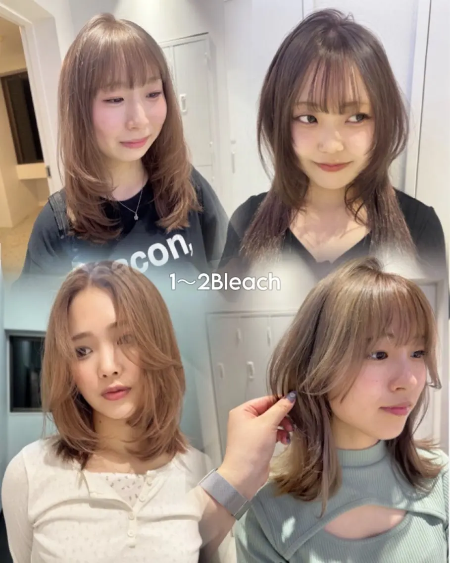 セミロング カラー 透明感カラー カット ヘアカラー トリートメント Ami/艶カラー/ レイヤー/ハイトーンのヘアスタイル