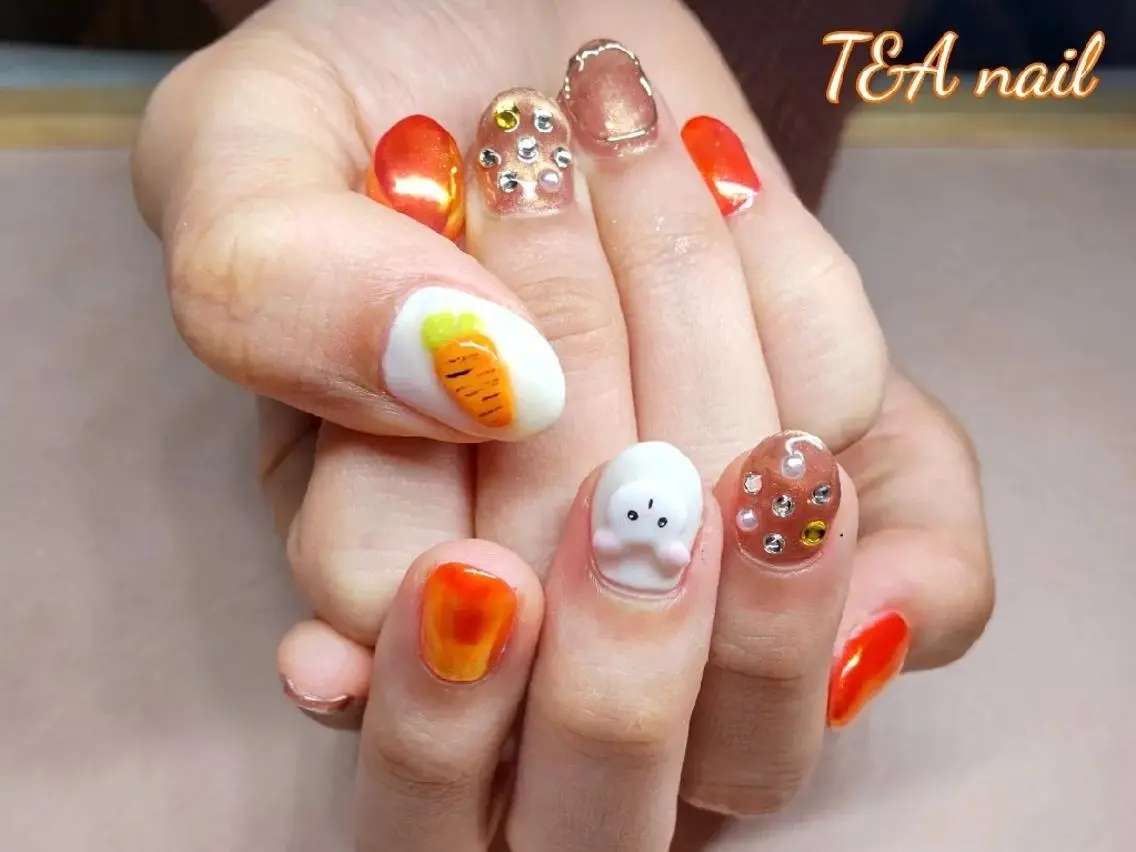 ミディアム ネイル オーロラネイル ジェルネイル ニュアンスネイル オレンジ スカルプネイル T&A nailのネイルデザイン