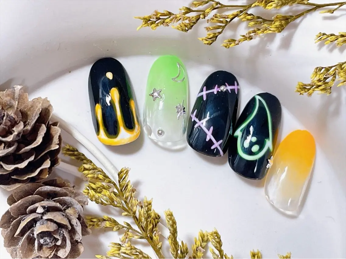 ネイル ジェルネイル ハロウィン オフィスネイル パラジェル ハンドネイル kiki nail &brow二子玉川のネイルデザイン