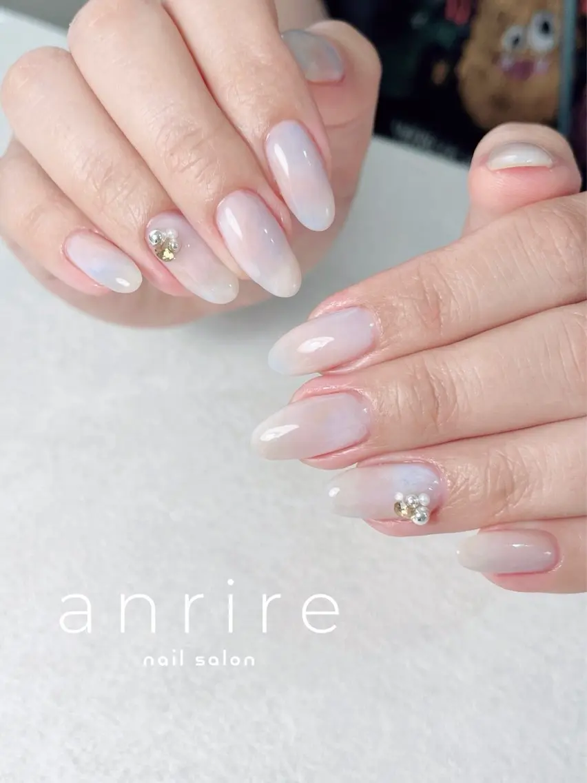 ネイル ブルー ジェルネイル ニュアンスネイル パラジェル 春ネイル ハンドネイル nailsalon anrireのネイルデザイン