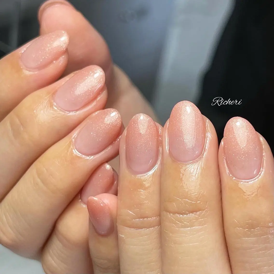 ミディアム ネイル 韓国風ヘア アートネイル フレンチネイル ジェルネイル キラキラネイル richeri beautyのその他イメージ