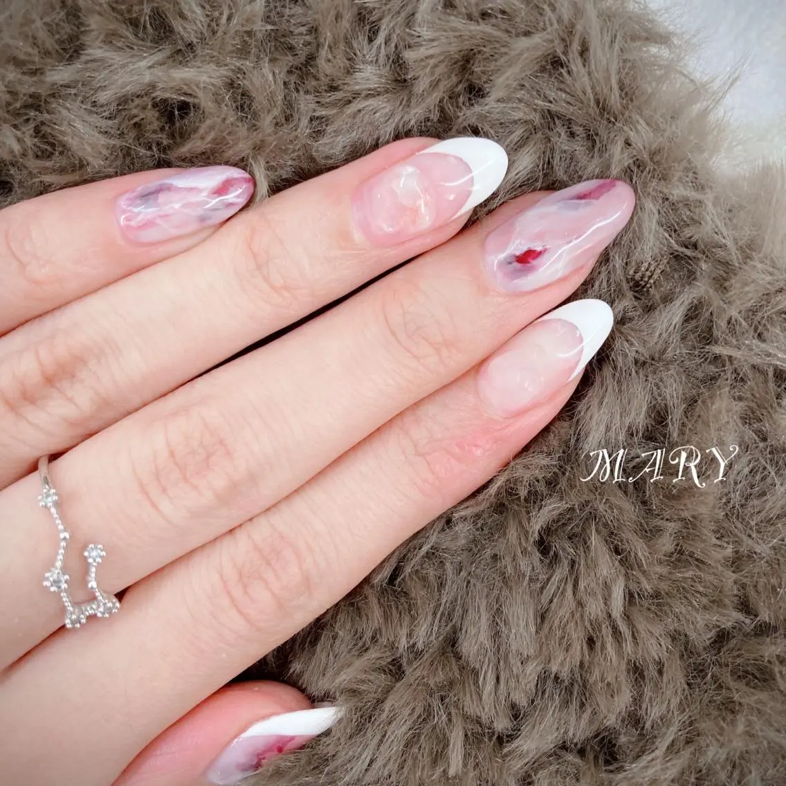 ネイル フレンチネイル 大理石ネイル(マーブル) ニュアンスネイル ハンドネイル Mary nail .narumiのネイルデザイン