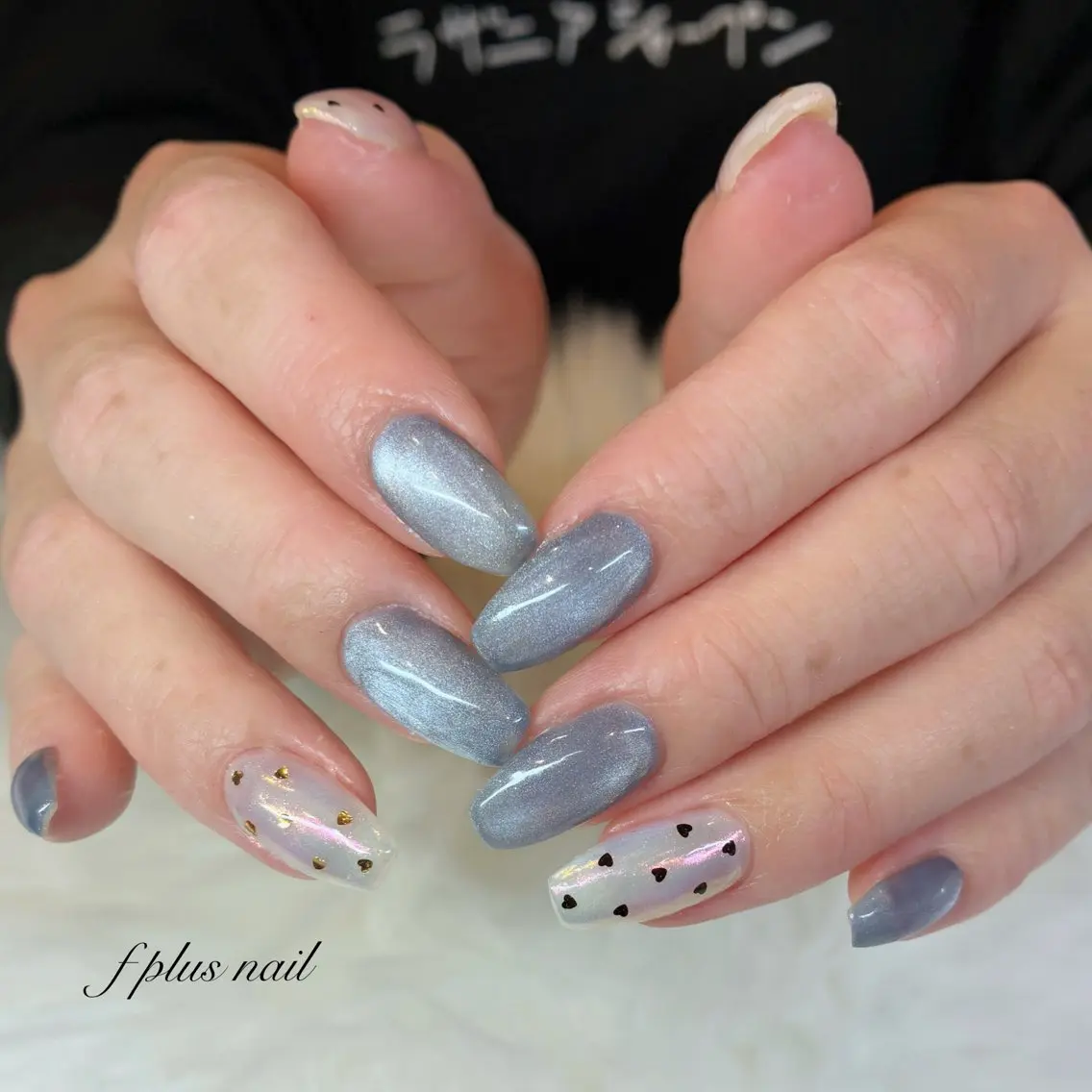 ネイル オーロラネイル ブルー ハート マグネットネイル ミラーネイル ハンドネイル kanako nail🌷のネイルデザイン