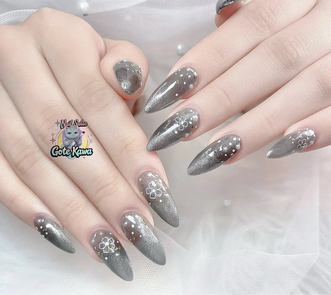 ネイル フラワーネイル マグネットネイル 春ネイル ハンドネイル ハンドケア Gote Kawa nail salonのネイルデザイン