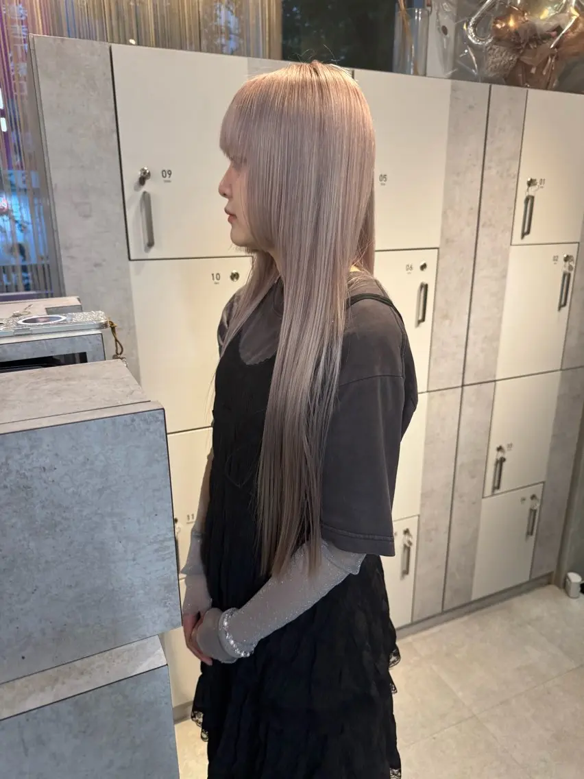 ロング カラー ブリーチ 福岡縮毛矯正 ブリーチなしカラーのヘアスタイル