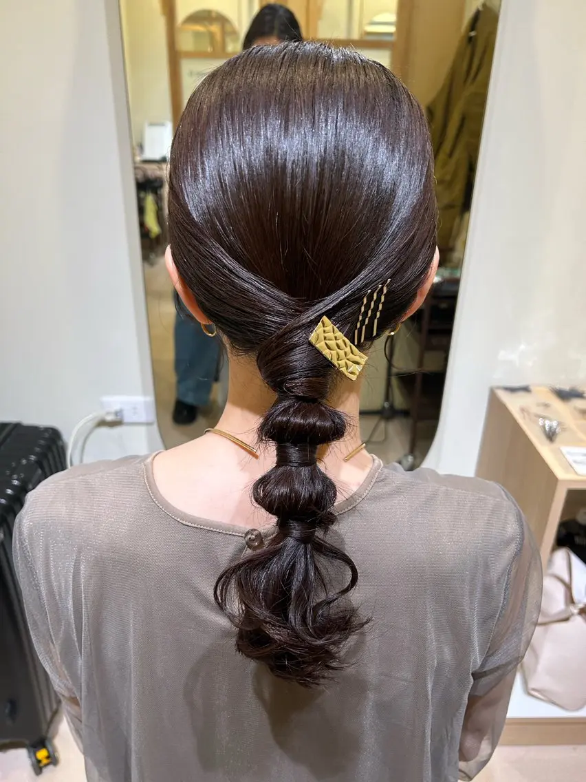 セミロング ヘアアレンジ ヘアセット ボウ🪞ヘアセット /メイク/マツパのマツエク・マツパデザイン