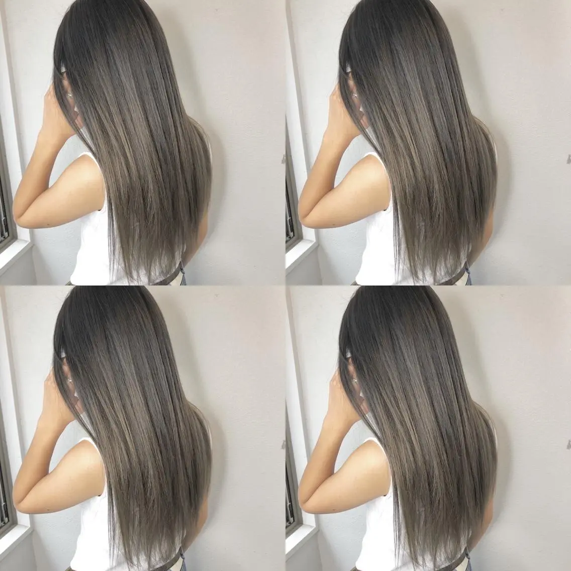 セミロング カラー ブリーチ グラデーションカラー グレージュ あさだ しゅうたろうのヘアスタイル